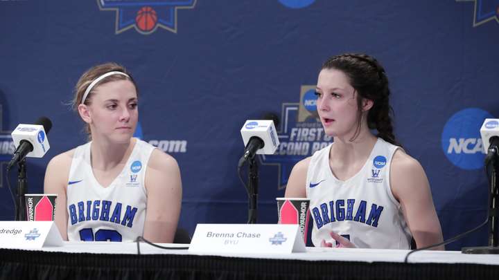 BYU vs. Auburn NCAA Tournament: Post-game Podium Interview with Brenna Chase, Caitlyn Alldredge, and Head Coach Jeff Judkins
