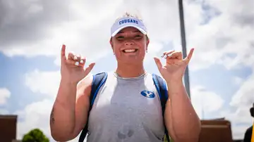 Gretchen Hoekstre is a record holder, and is live from NCAA West Preliminary Round