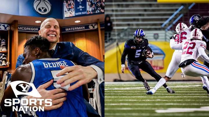 Relishing the Victory with Mark Pope and Sol-Jay Maiava-Peters!